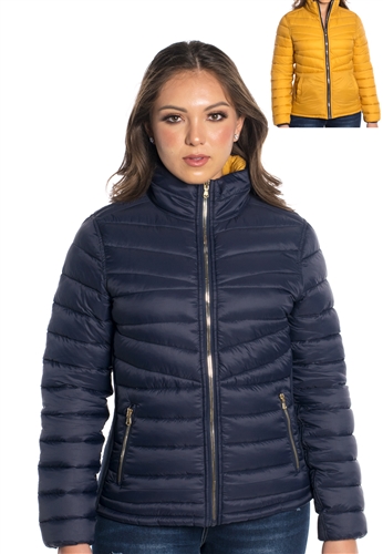 Women's Plus Size Reversible Puffer Jacket 2-Color Solid