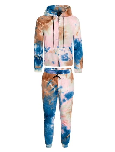 Women's Tie-Dye Zip Up Fleece Jacket with Hood and Joggers Set