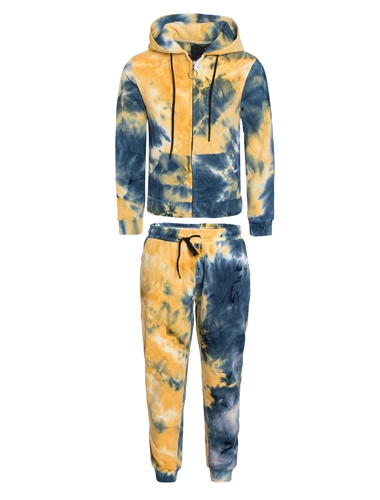 Women's Tie-Dye Zip Up Fleece Jacket with Hood and Joggers Set