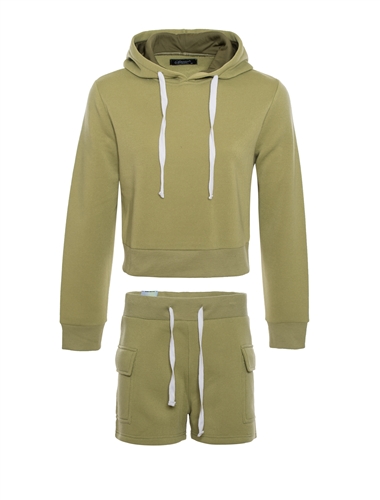 Women's Crop Hoodie with Flap Pockets Shorts Set