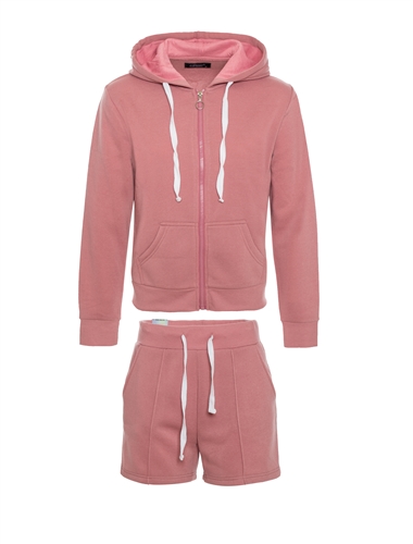 Women's Zip-Up Hoodie with Pintuck Shorts Set