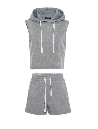 Women's Hanging Sleeveless Hoodie with Shorts Set