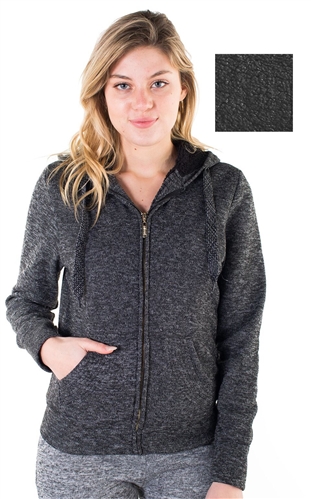 Women's Melange, Faux Sherpa Lined Zip Up Hoodie