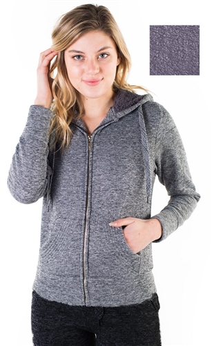 Women's Melange, Faux Sherpa Lined Zip Up Hoodie