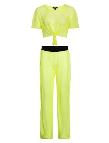 Women's Mesh Cover Up 2-piece Crop Shirt and Pants Set