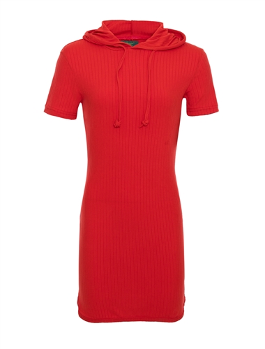 Women's Ribbed Short Sleeve Hoodie Above-knee Dress