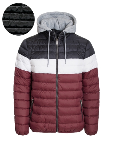 Men's Color Blocking Puffer Jacket with Detachable Hoodie