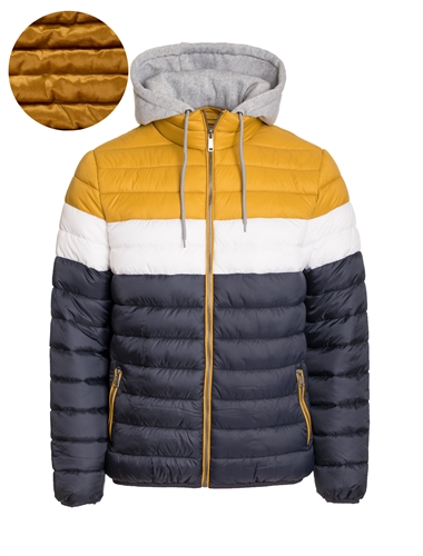 Men's Color Blocking Puffer Jacket with Detachable Hoodie