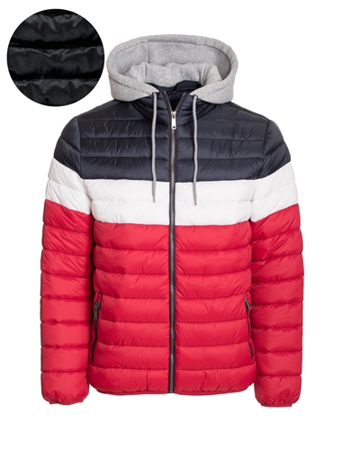 Men's Color Blocking Puffer Jacket with Detachable Hoodie