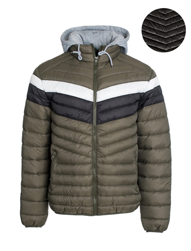 Men's Color Blocking Puffer Jacket with Detachable Hoodie