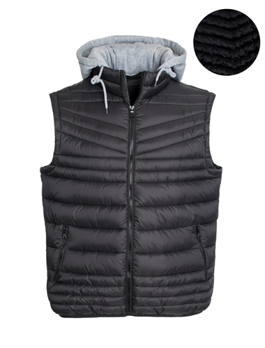 Men's Puffer Vest with Detachable Drawstring Hood