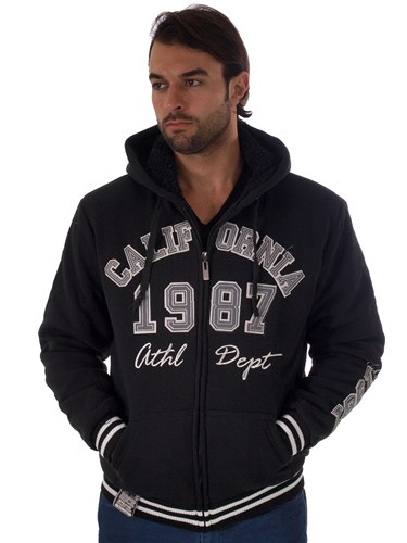 RR150012-Black- Men's Fur-Lined Applique Zip-Up Hoodie by Rock<BR>1-2-2-1