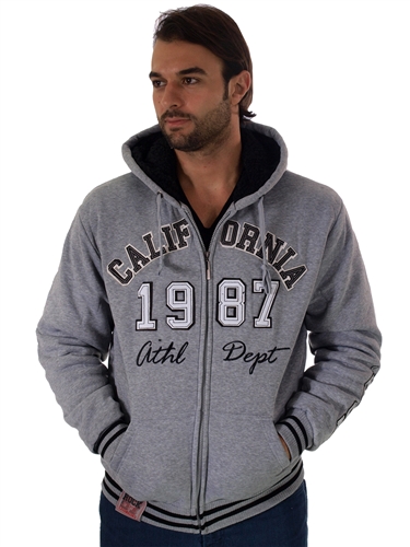 RR150012-HeatherGrey- Men's Fur-Lined Applique Zip-Up Hoodie by Rock<BR>1-2-2-1