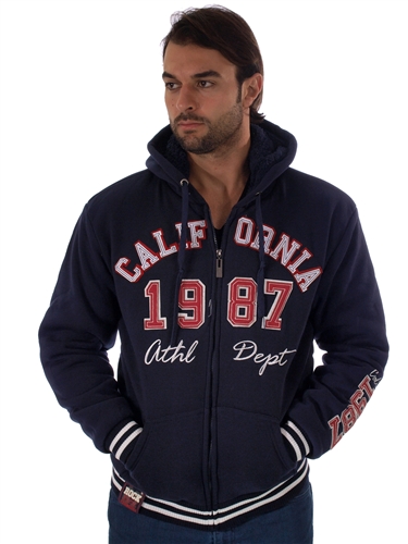 RR150012-Navy- Men's Fur-Lined Applique Zip-Up Hoodie by Rock<BR>1-2-2-1