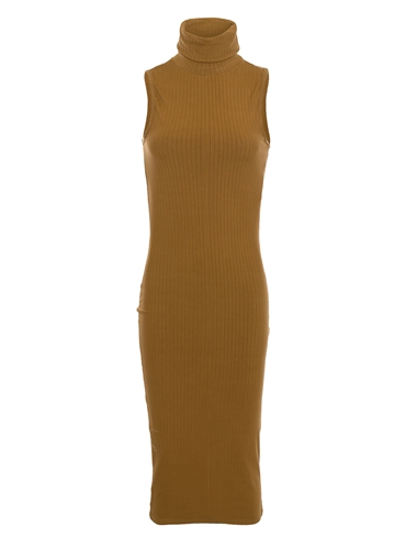 Women's Bodycon Ribbed Sleeveless Turtleneck Long Dress