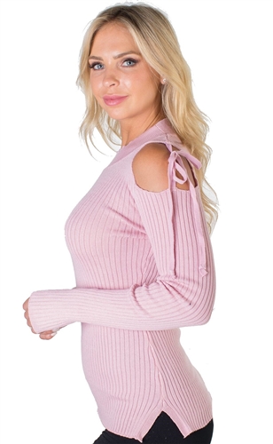 Ladies Ribbed Cold Shoulder Sweater Top By Special One