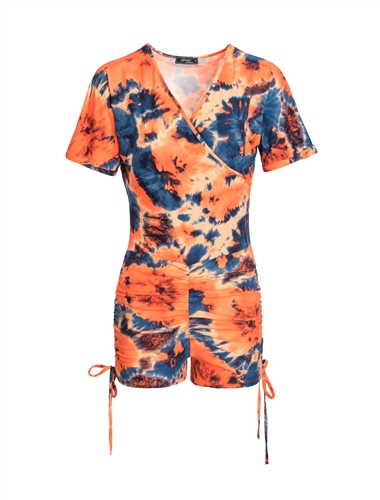Women's Camo or Tie-Dye Faux Wrap Drawstring Ruched Sides Romper
