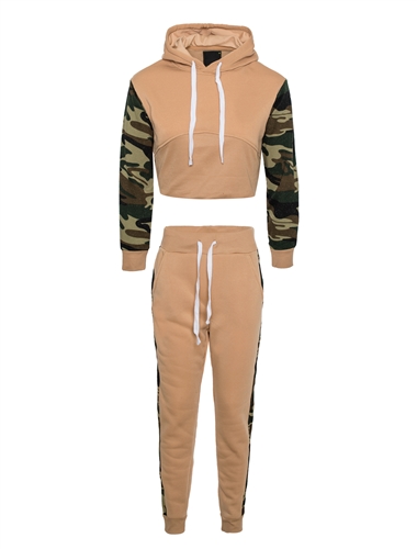 Women's Camouflage Crop Hoodie and Joggers Set