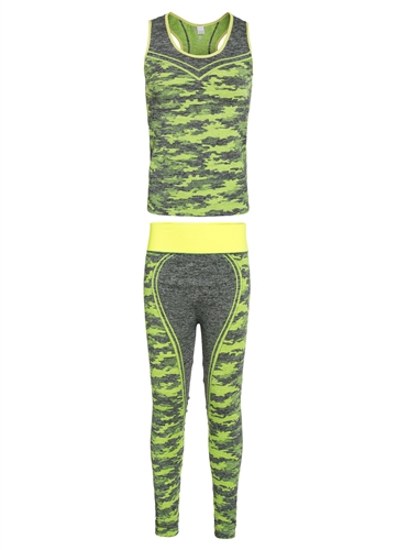 Women's Seamless Sports Bra and Leggings Set with Neon Accents