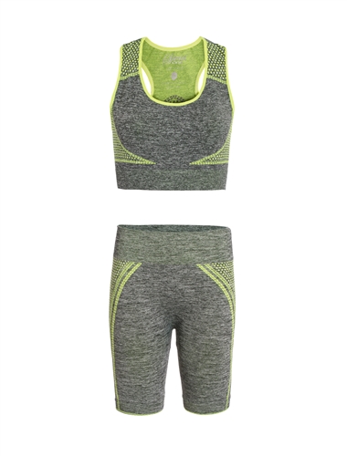 Women's Seamless Sports Bra and Biker Shorts Set with Neon Accents