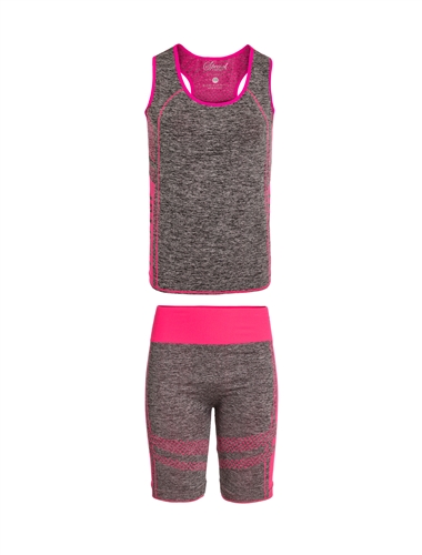 Women's Seamless Tank Top and Biker Shorts Set with Neon Accents