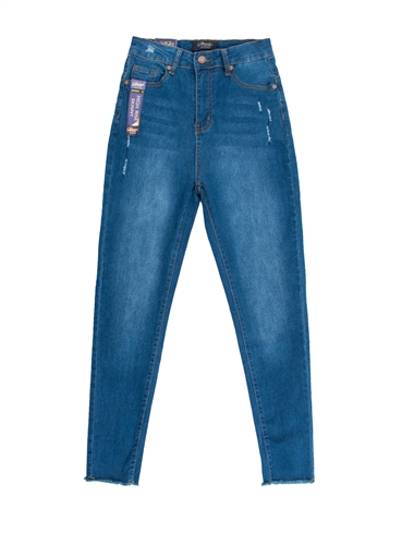 Ladies Medium Wash High Waist Skinny Jeans with Raw Cut Hems
