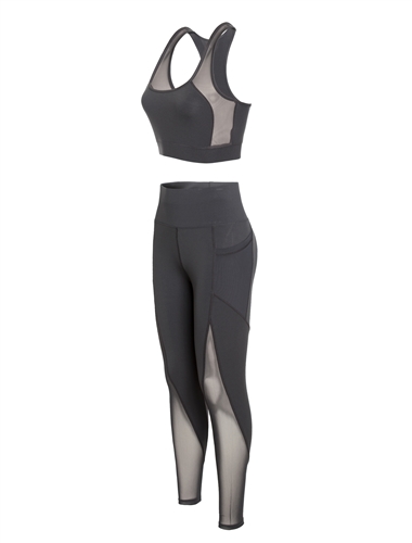 Women's Active Sports Bra and Leggings Set with Mesh Accents