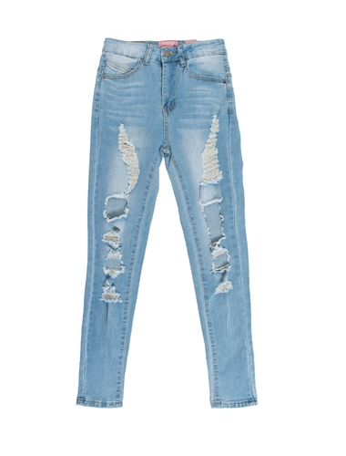 Ladies Distressed Light Wash Skinny Jeans