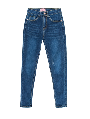 Ladies Distressed Medium-Dark Wash Skinny Jeans