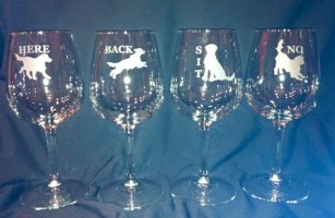 Golden Retriever Wine Glasses No, Here, Sit & Back