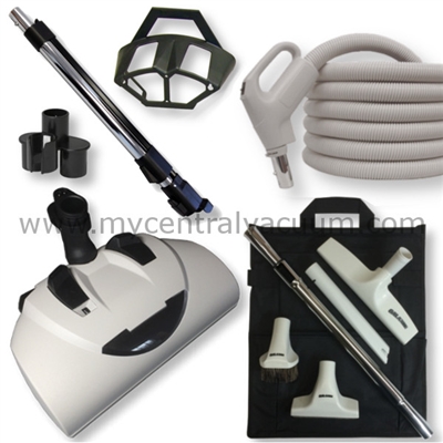 Our EuroPak - An Electric Power Brush/Nozzle with Hose and Cleaning Tools Bundle for Central Vacuum Systems - Oyster White Version