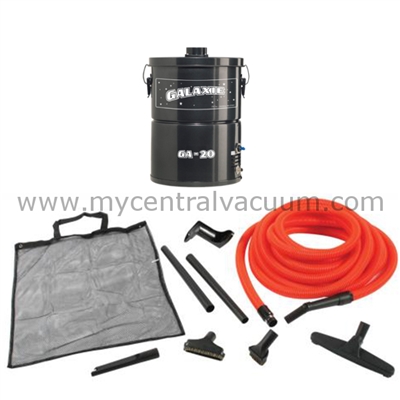 Our Standard Garage Vacuum Package. Central Vacuum System Power for Your Garage or Workshop. Galaxie GA-20 Power Unit with Hose and Tools.