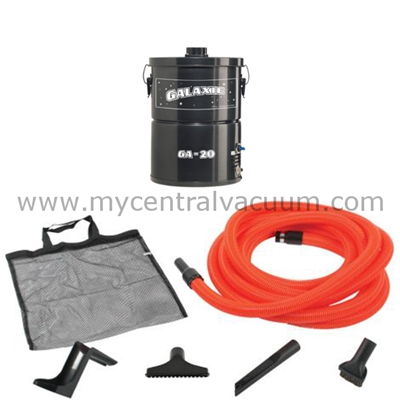 Our Economy Garage Vacuum Package. Central Vacuum System Power for Your Garage or Workshop. Featuring Our Galaxie GA-20 Power Unit with Hose and Tools.