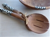 Twisted Wood Salad Utensils with Traditional Bone Inlay - 11 inches in length