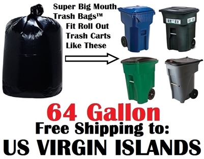 U. S. VIRGIN ISLANDS 64 Gallon Trash Bags Super Big Mouth Trash Bags 64 GAL Garbage Bags