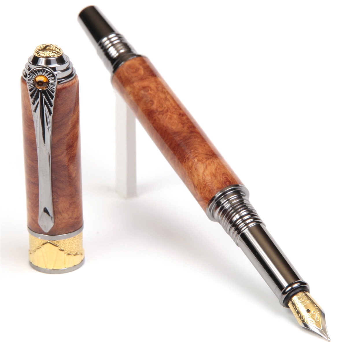 Art Deco Fountain Pen - Amboyna Burl