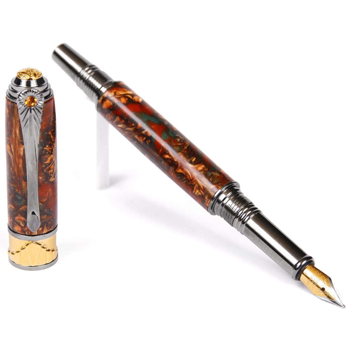 Art Deco Fountain Pen - Copper and Green Pine Cone