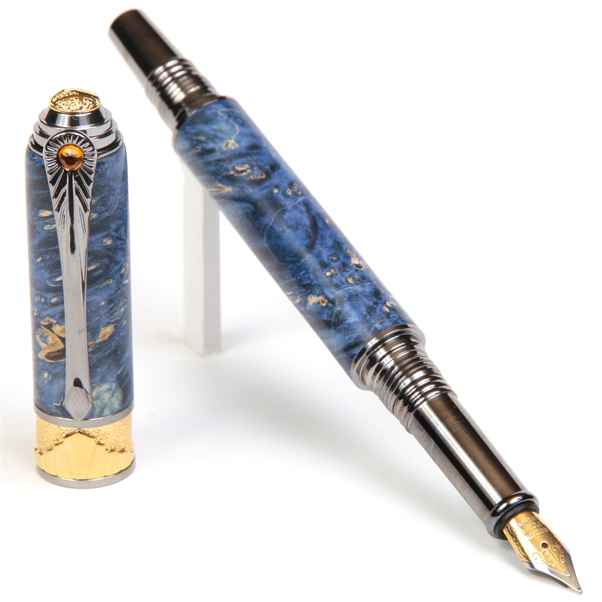 Art Deco Fountain Pen - Blue Maple Burl