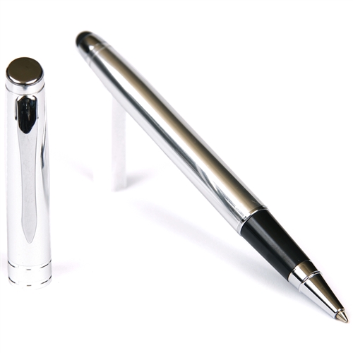 D210 Series Promotional Chrome Rollerball Point Pen and Stylus with an aluminum body - Lanier Pens