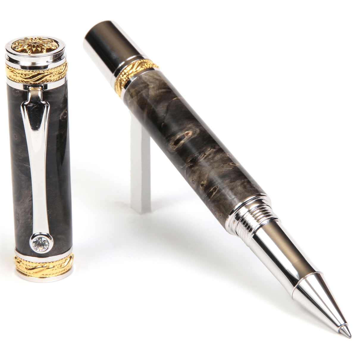 Majestic Rollerball Pen - Gray & Black Maple Burl