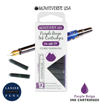 Monteverde G305PR Ink Cartridges Clear Case Gemstone Purple Reign- Pack of 12 / Monteverde G305PR Purple Reign Ink Cartridges Pack of 12