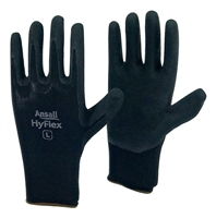 1 dozen (12 pairs) Ansall Black LATEX PALM COATED Nylon flexible glove