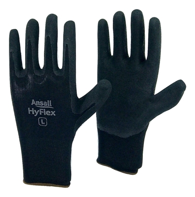 1 dozen (12 pairs) Ansall Black LATEX PALM COATED Nylon flexible glove