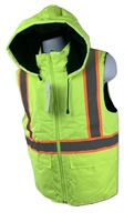 High visible Lime Winter fleece lined Vest hooded