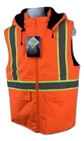 High visible Orange Winter fleece lined Vest hooded