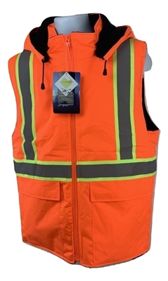 High visible Orange Winter fleece lined Vest hooded