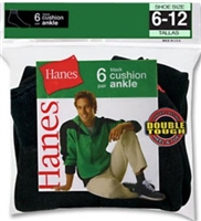 Hanes Men's Ankle Cushion Socks, 6-12, Black, 6 pairs