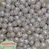 12mm White Faux Pearl Bead with Rhinestones sold in packages of 50 beads