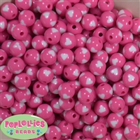 12mm hot pink with white heart resin Bubblegum Beads