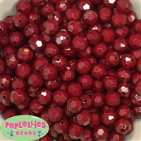 12mm Solid Burgundy Faceted Clear Acrylic Bubblegum Beads